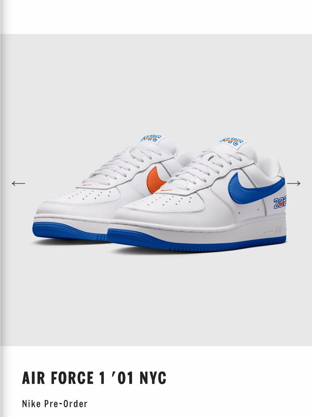 Nike Air Force 1 Low White with Blue & Orange Swooshes KNICKS 2026